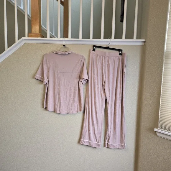 Cozy Earth Women's BambooPajama Blush Pink Short Sleeve Shirt M, Long Pant L